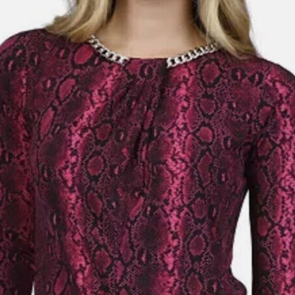 MICHAEL MICHAEL KORS Snake-Print Chain-Neck Top DEEP FUCHSIA Sz 3X - Picture 3 of 12